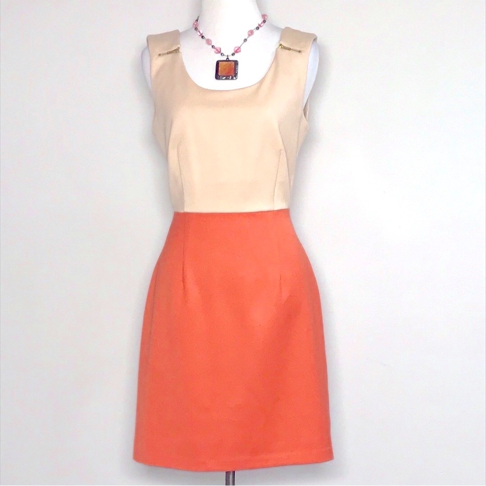 Love 21 Women’s Tan & Orange Sheath Midi Dress Size S Small